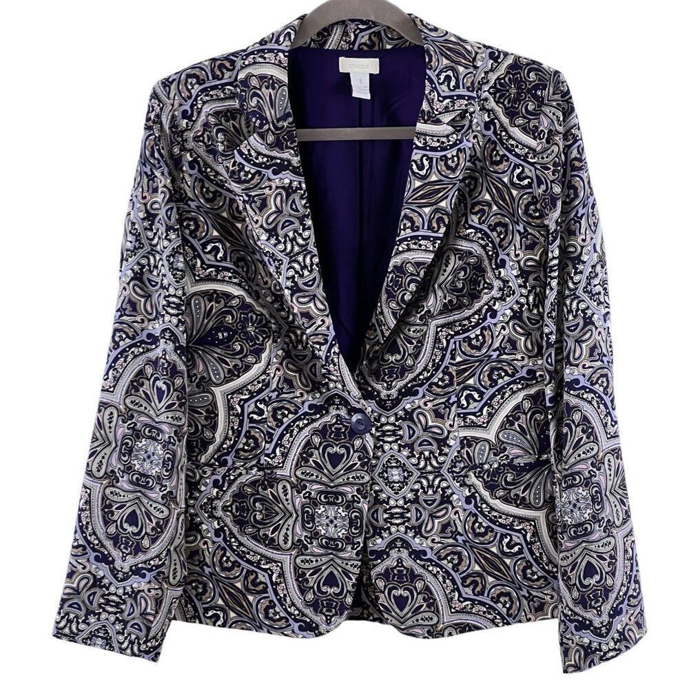 Chico's Purple Paisley Open-Front Blazer Jacket - Picture 2 of 16